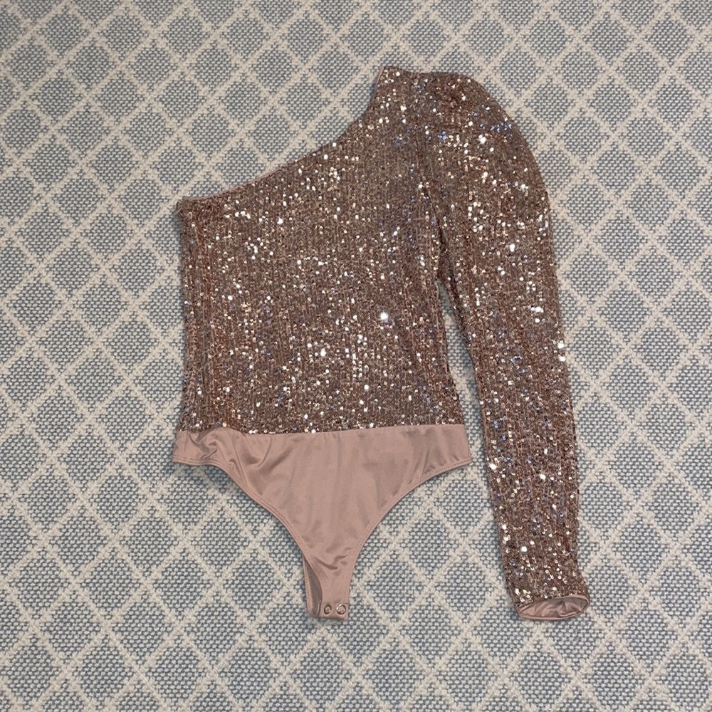 Majorelle Gold Sequin One Shoulder Body Suit